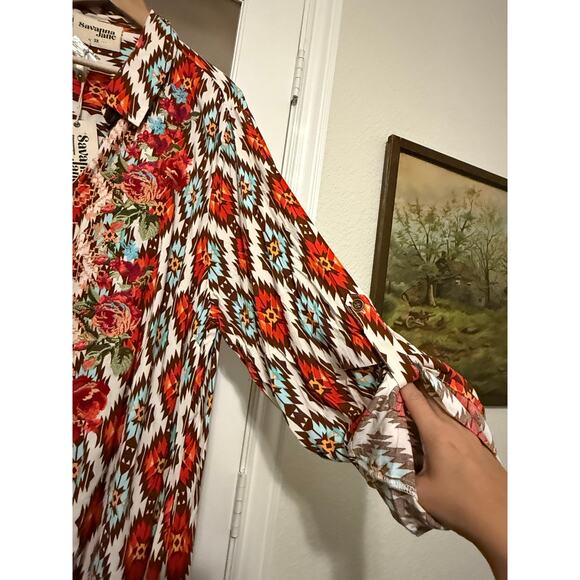 Savanna Jane  NWT southwestern print floral embroidered maxi shirt dress 3X - Picture 6 of 14